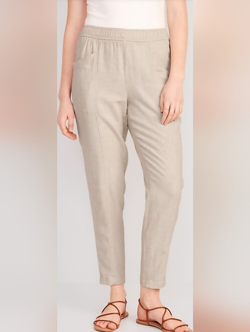 Old Navy High-Waisted Cropped Linen-Blend Tapered Pants Sz M